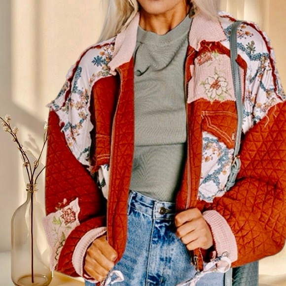 POL Quilted Burgundy Floral Patchwork Jacket - Picture 9 of 9